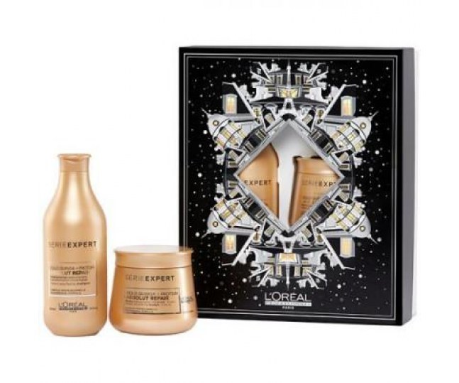 Новогодний набор Loreal Professionel Absolut Repair Gold(Шампунь Serie Expert Absolut Repair 300мл+Маска Serie Expert Absolut Repair 250мл)