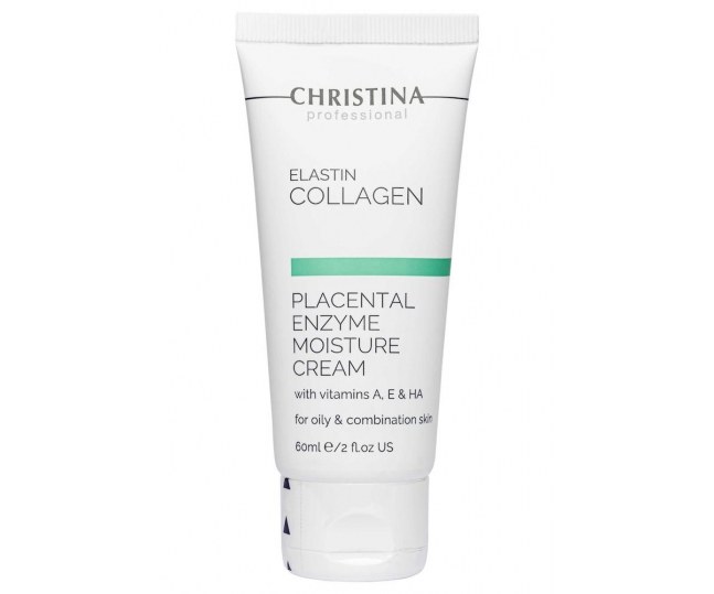 CHRISTINA Elastin Collagen Placental Enzyme Moisture Cream with Vit. A, E & HA - Увлажняющий крем с плацентой, энзимами, коллагеном и эластином для жирной и комбинированной кожи 60 ml