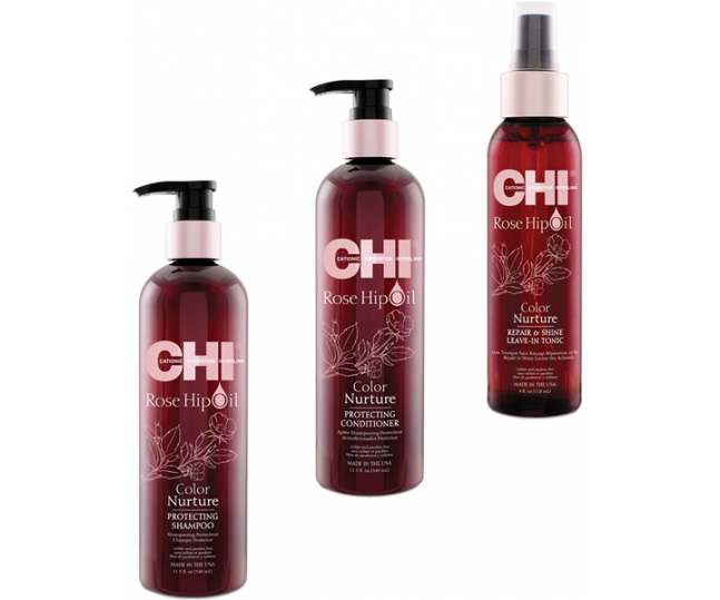 Набор для ухода за окрашенными волосами CHI Rose Hip Oil color protecting kit 340мл+340мл+118мл