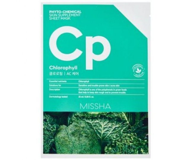 Phytochemical Skin Supplement Sheet Mask Chlorophyll/AC Care Маска для лица успокаивающая  1шт