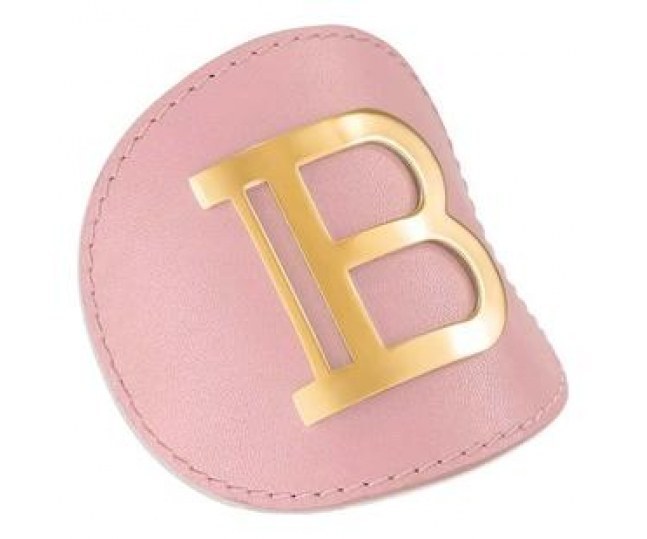Заколка-автомат для волос кожаная розовая с золотым логотипом Genuine Pink Leather Hair Clip Golden Logo Vintage